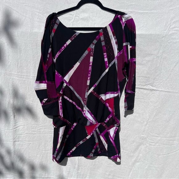 White House Black Market Tops - White House Black Market Geometric Purple and Black Blouse